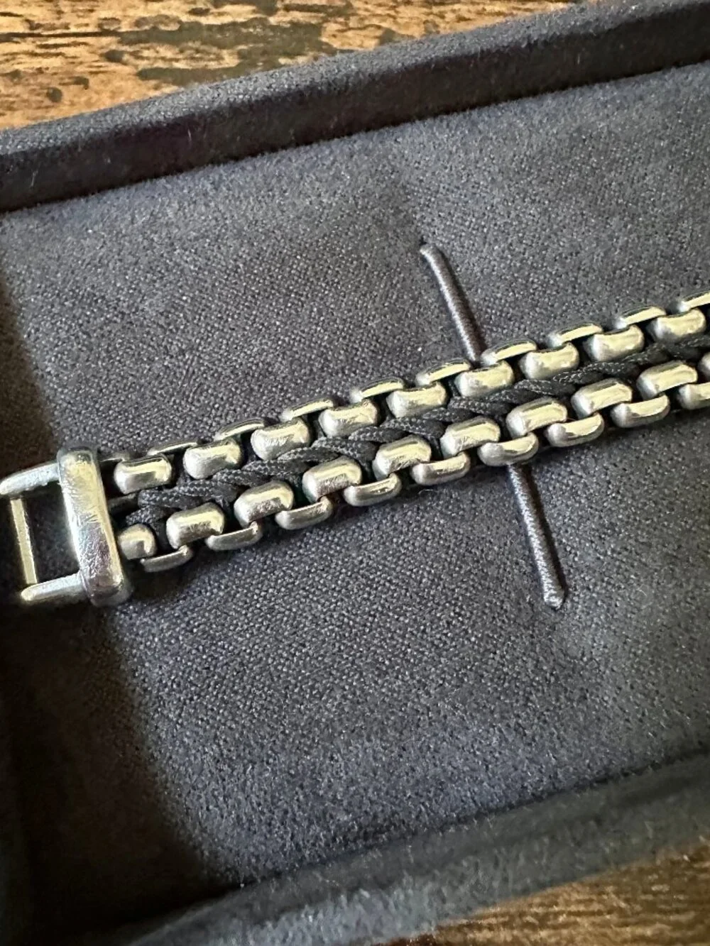 David Yurman Woven Box Chain Bracelet w/ Black Nylon - 8mm - 8.25